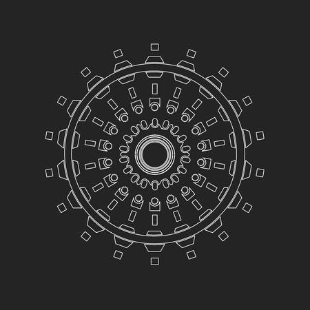 Radial D-1: White, geometric and concentric patterns on a gray background.