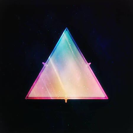 LightTri: Prismatic glowing triangle on black with a soft pastel gradient and stardust.